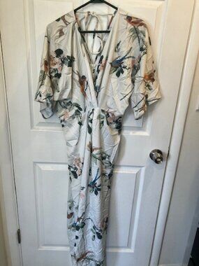 Hope Ivy Maxi Dress Kimono Maternity Bird Swallow Floral Tropical Cream Size 14